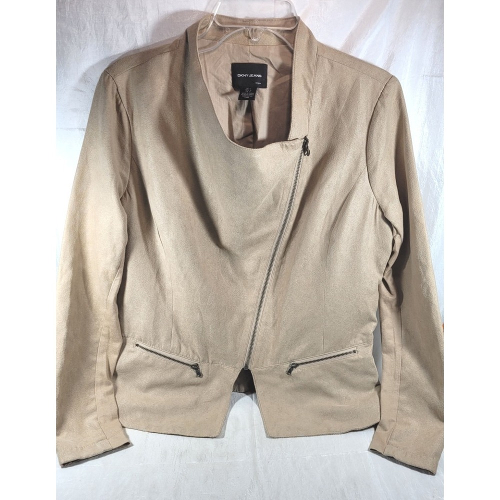 DKNY Jeans Women's Faux Suede Asymmetric Zip Jacket‎ - Tan - Large